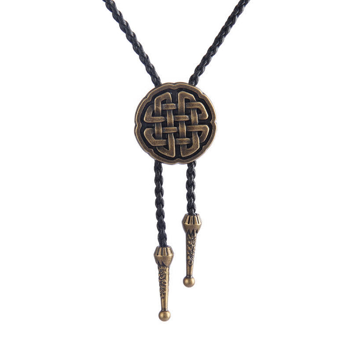 Cravatta Bolo con ciondolo rotondo con nodo celtico vichingo - Oro antico - image 6