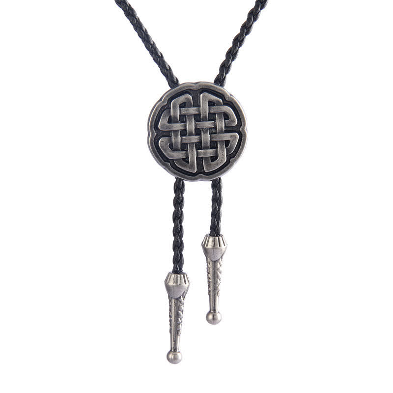 Cravatta Bolo con ciondolo rotondo con nodo celtico vichingo - Argento antico - image 0