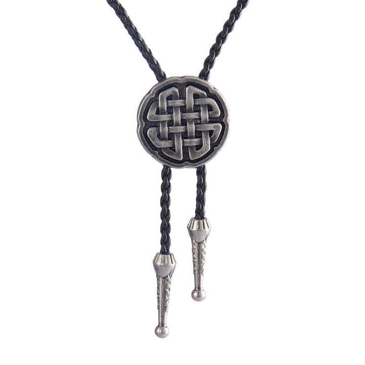 Cravatta Bolo con ciondolo rotondo con nodo celtico vichingo - Argento antico - image 0