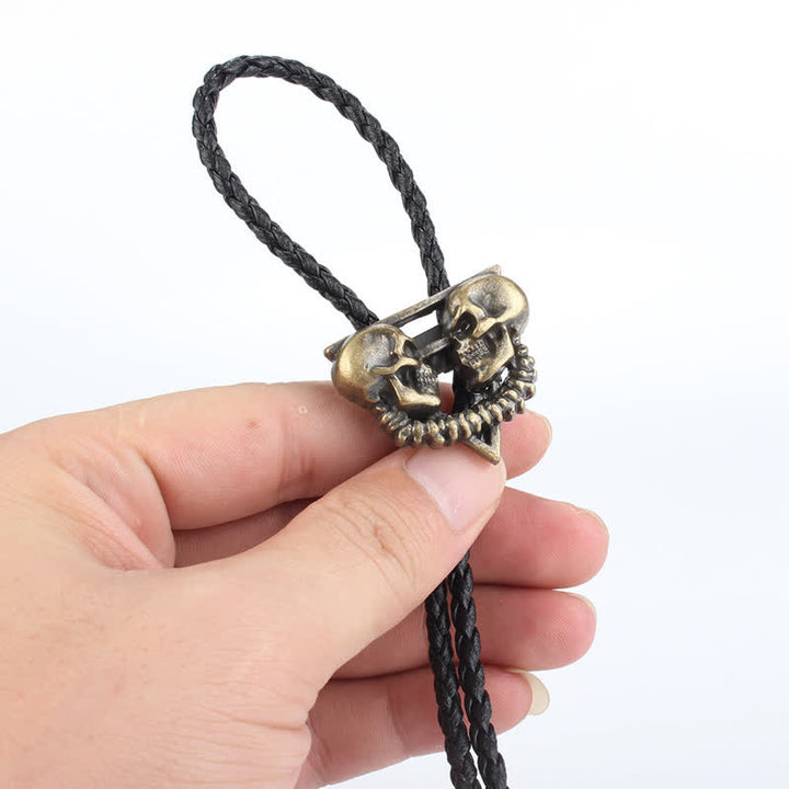 Cravatta Bolo con Doppio Teschio Scheletro