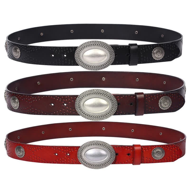 Cintura in pelle con fibbia ovale vintage da uomo