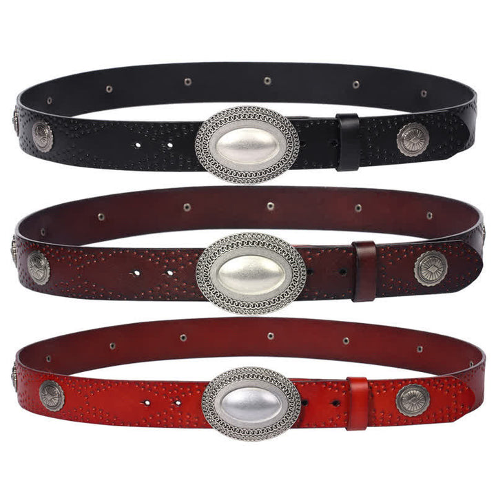 Cintura in pelle con fibbia ovale vintage da uomo