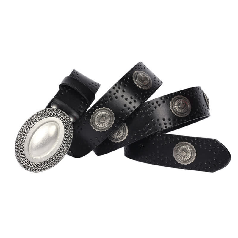 Cintura in pelle con fibbia ovale vintage da uomo