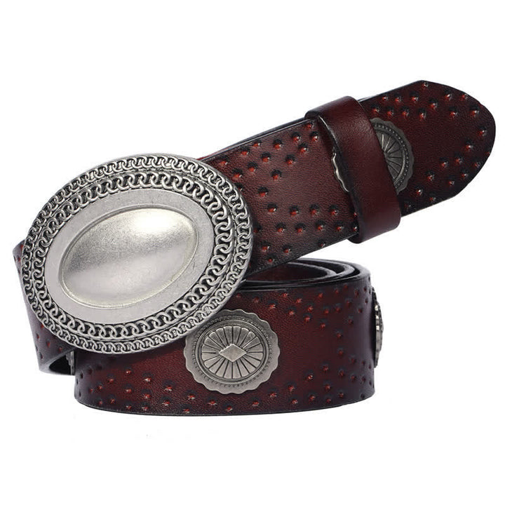Cintura in pelle con fibbia ovale vintage da uomo
