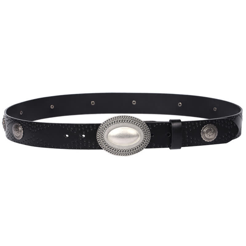 Cintura in pelle con fibbia ovale vintage da uomo
