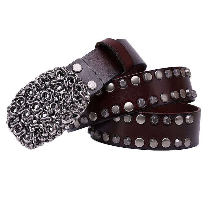 Cintura da uomo in pelle con fibbia liscia e rivetti a forma di serpente - Caffè - 44 - image 7