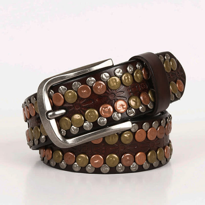 Cintura da uomo in pelle con borchie e bottoni multicolori