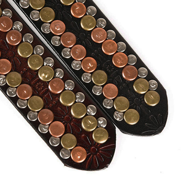 Cintura da uomo in pelle con borchie e bottoni multicolori
