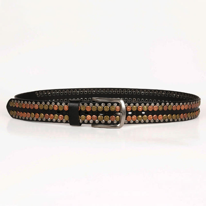 Cintura da uomo in pelle con borchie e bottoni multicolori