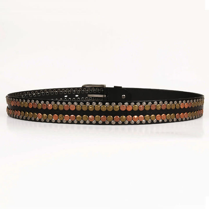 Cintura da uomo in pelle con borchie e bottoni multicolori