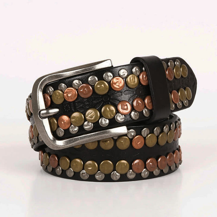 Cintura da uomo in pelle con borchie e bottoni multicolori