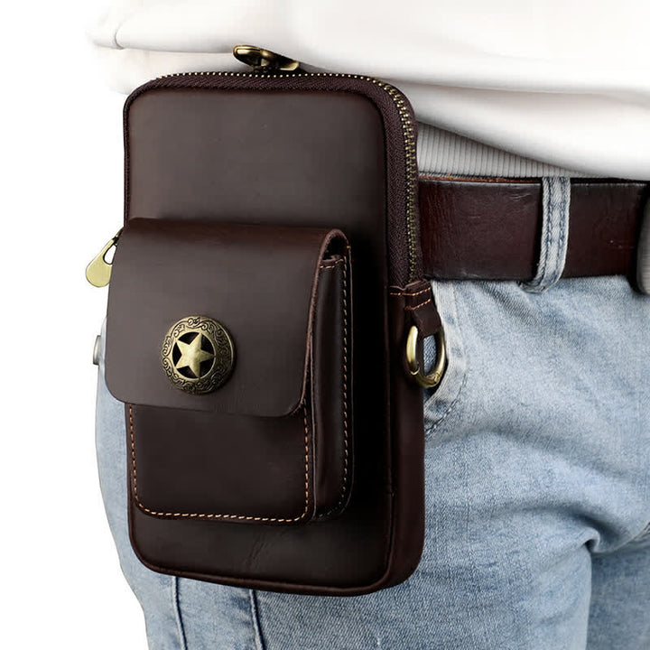 Borsa da viaggio in pelle per cintura, porta cellulare e sigarette