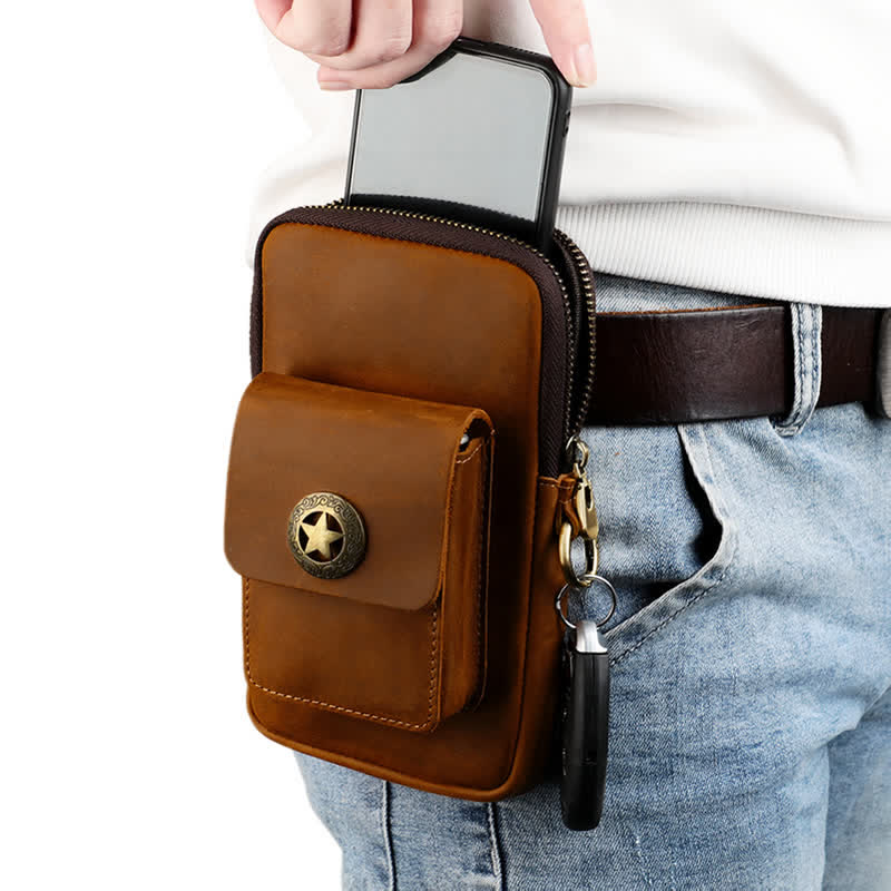Borsa da viaggio in pelle per cintura, porta cellulare e sigarette