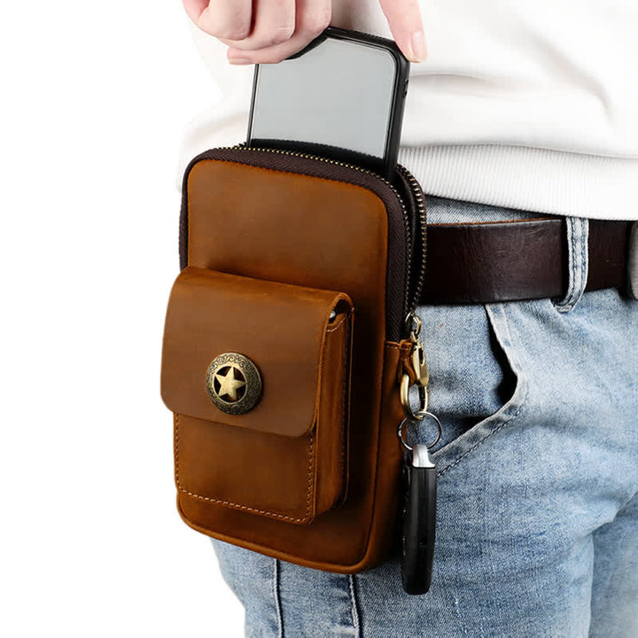 Borsa da viaggio in pelle per cintura, porta cellulare e sigarette