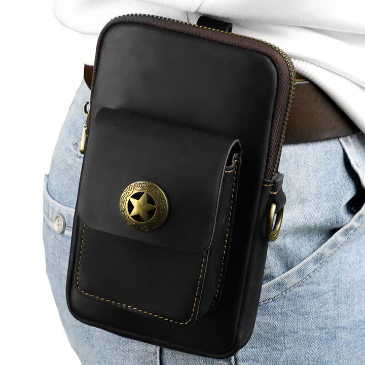 Borsa da viaggio in pelle per cintura, porta cellulare e sigarette