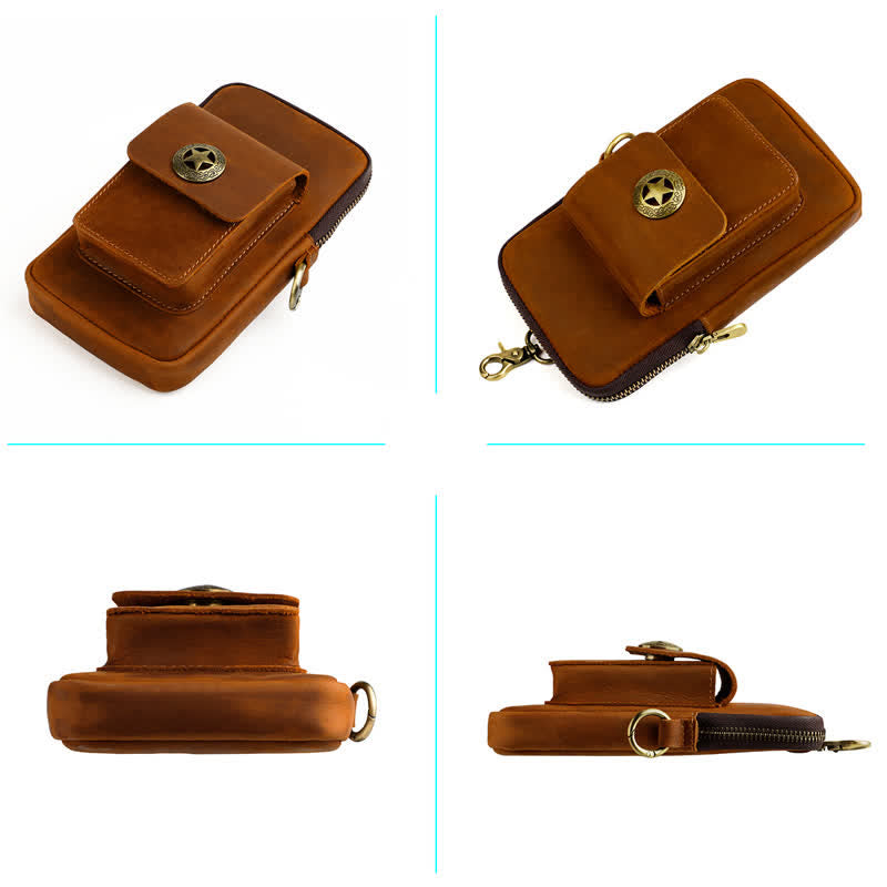 Borsa da viaggio in pelle per cintura, porta cellulare e sigarette