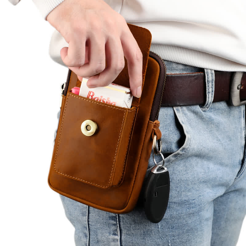 Borsa da viaggio in pelle per cintura, porta cellulare e sigarette