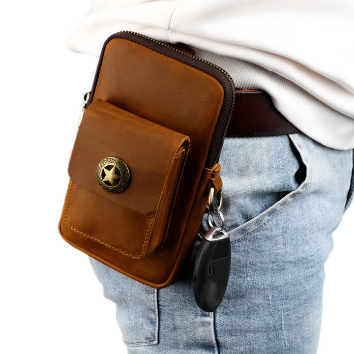 Borsa da viaggio in pelle per cintura, porta cellulare e sigarette