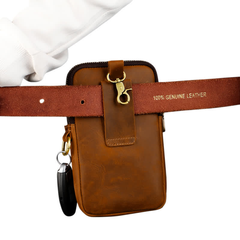 Borsa da viaggio in pelle per cintura, porta cellulare e sigarette