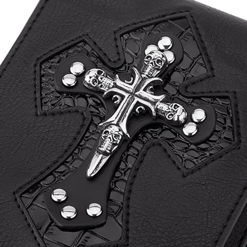 Borsa da cintura in pelle con teschio nero punk e croce