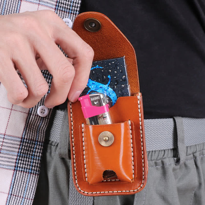 Mini custodia portatile per sigarette in pelle con cintura