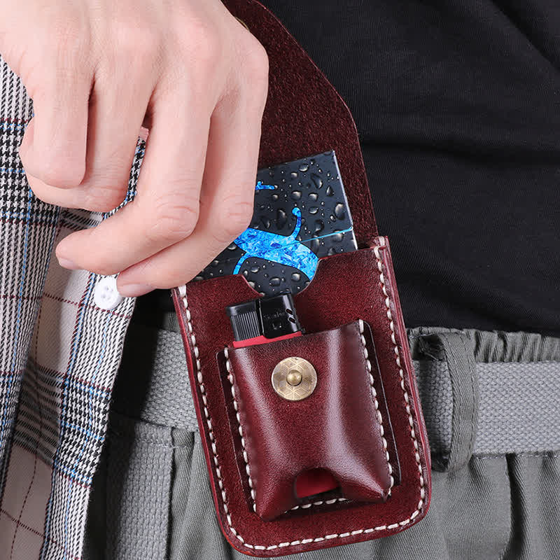 Mini custodia portatile per sigarette in pelle con cintura