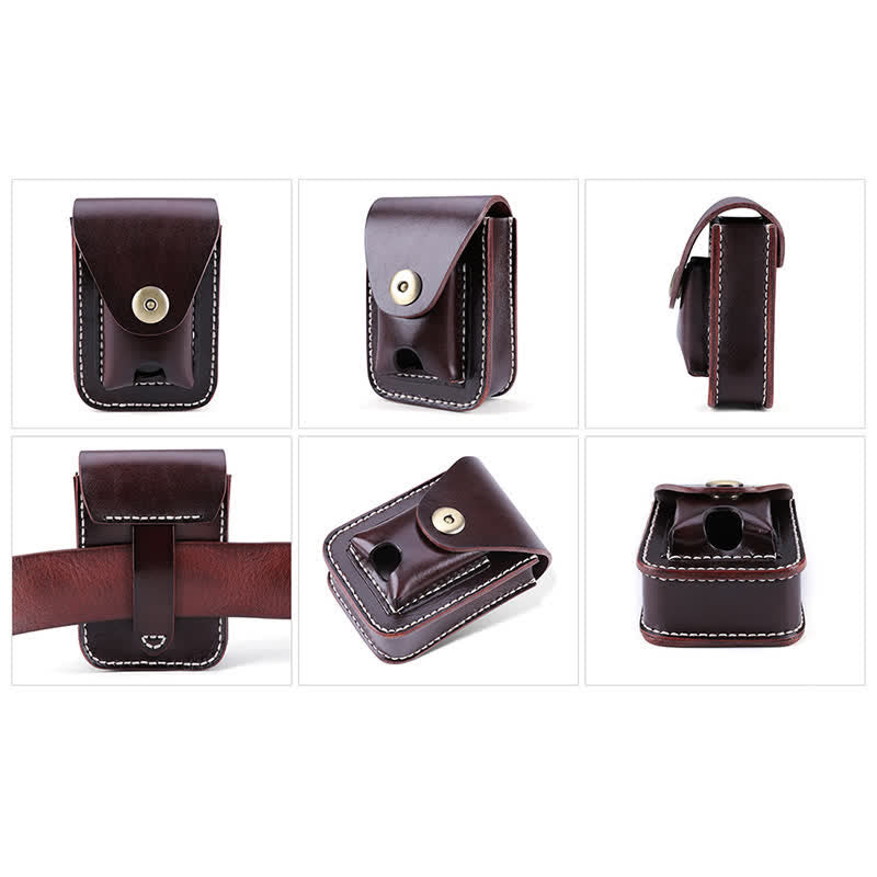 Mini custodia portatile per sigarette in pelle con cintura