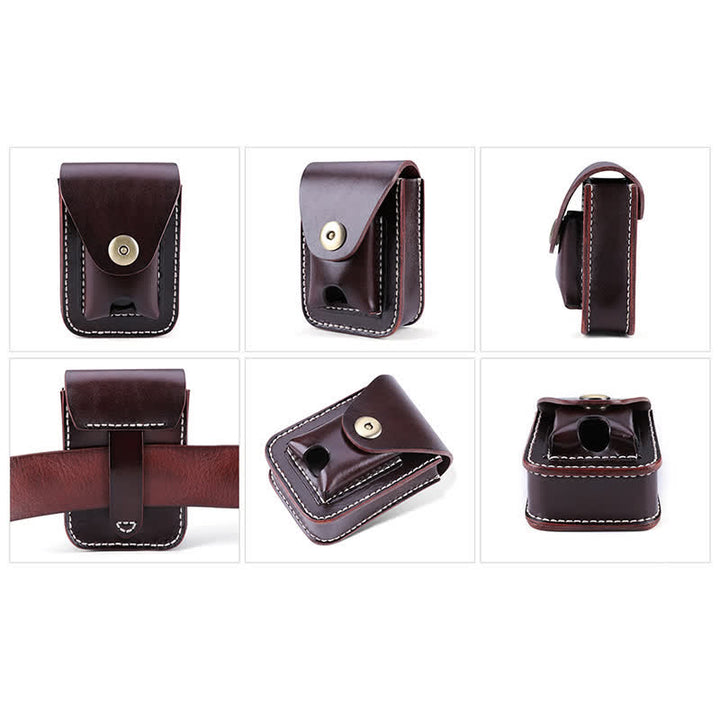 Mini custodia portatile per sigarette in pelle con cintura