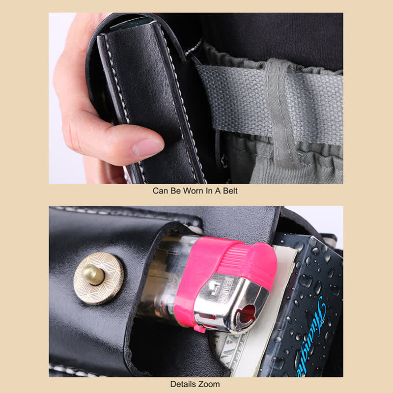 Mini custodia portatile per sigarette in pelle con cintura