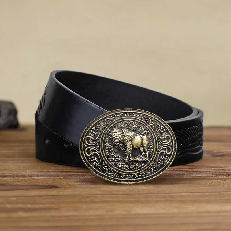 Cintura in pelle fai da te con fibbia a forma di toro e orso selvatico da uomo