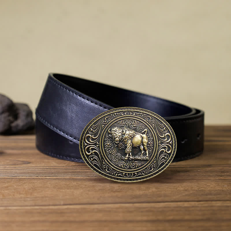 Cintura in pelle fai da te con fibbia a forma di toro e orso selvatico da uomo