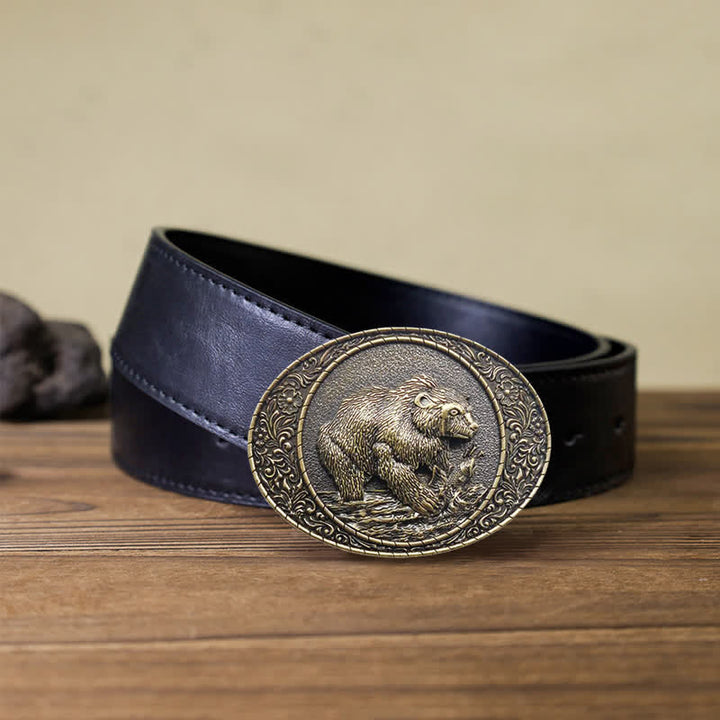 Cintura in pelle fai da te con fibbia a forma di toro e orso selvatico da uomo
