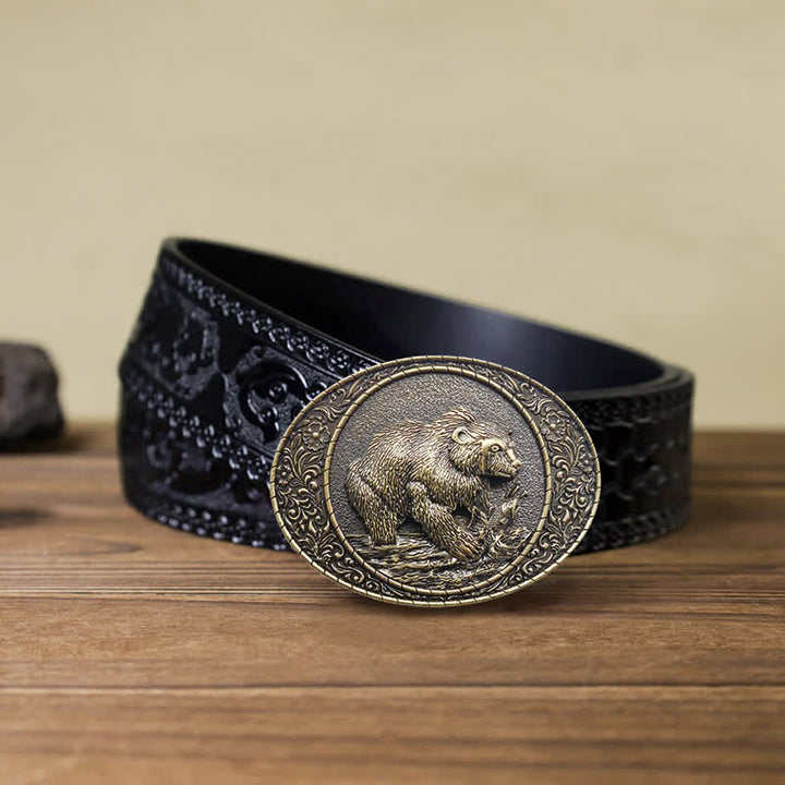 Cintura in pelle fai da te con fibbia a forma di toro e orso selvatico da uomo