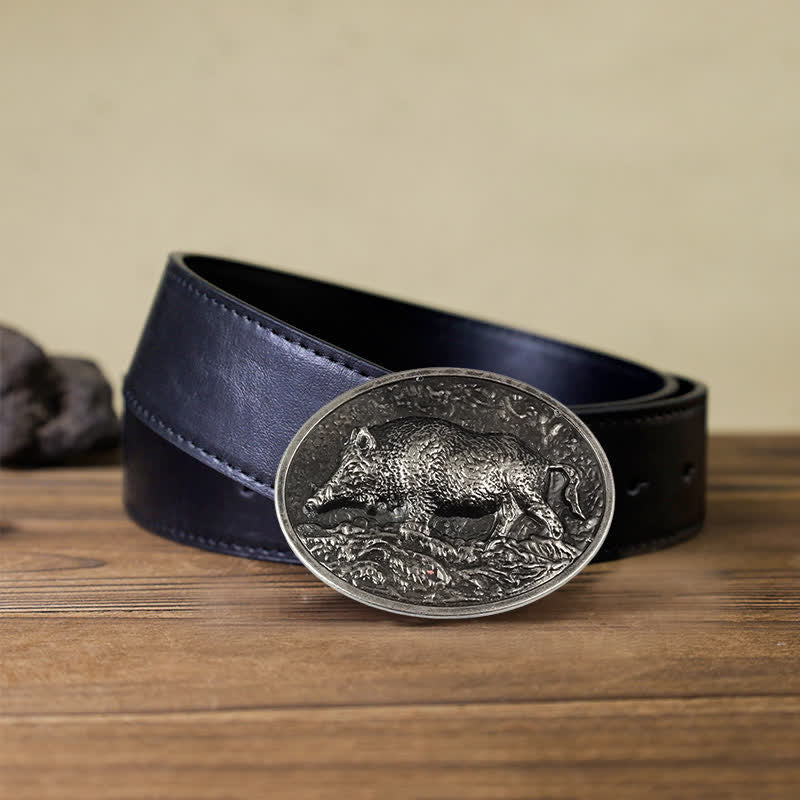 Cintura in pelle con fibbia a forma di cinghiale fai da te da uomo - Argento antico - Cintura PU nera (40) - image 13
