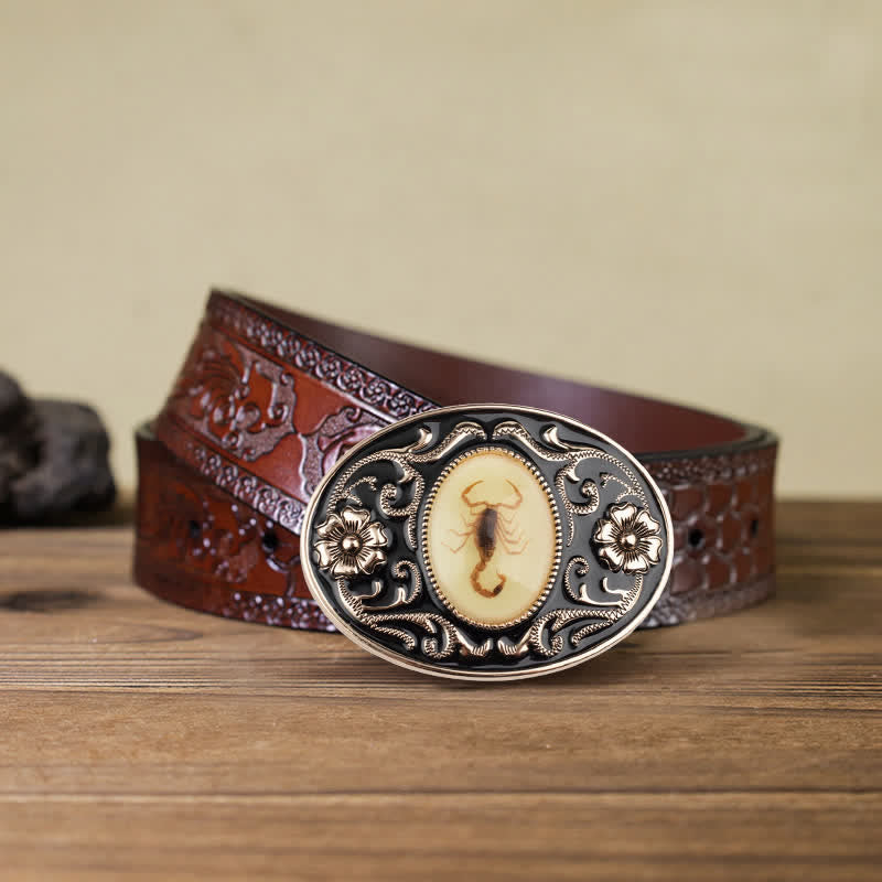 Cintura in pelle con fibbia a forma di scorpione luminoso decorativo fai da te da uomo