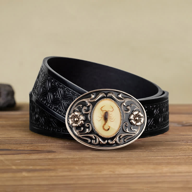 Cintura in pelle con fibbia a forma di scorpione luminoso decorativo fai da te da uomo