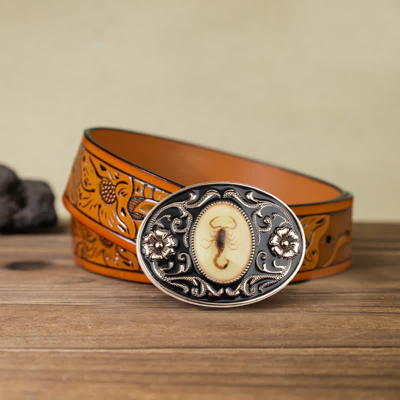Cintura in pelle con fibbia a forma di scorpione luminoso decorativo fai da te da uomo