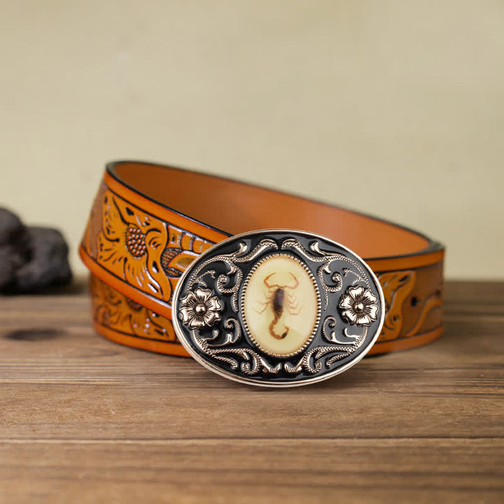 Cintura in pelle con fibbia a forma di scorpione luminoso decorativo fai da te da uomo