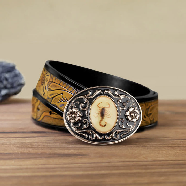 Cintura in pelle con fibbia a forma di scorpione luminoso decorativo fai da te da uomo