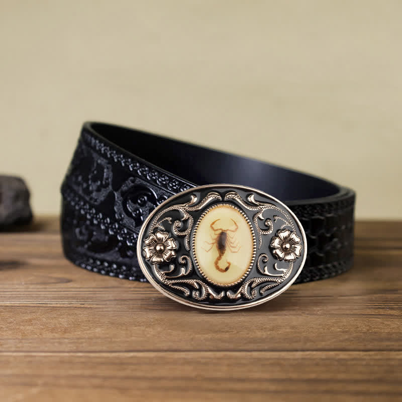 Cintura in pelle con fibbia a forma di scorpione luminoso decorativo fai da te da uomo