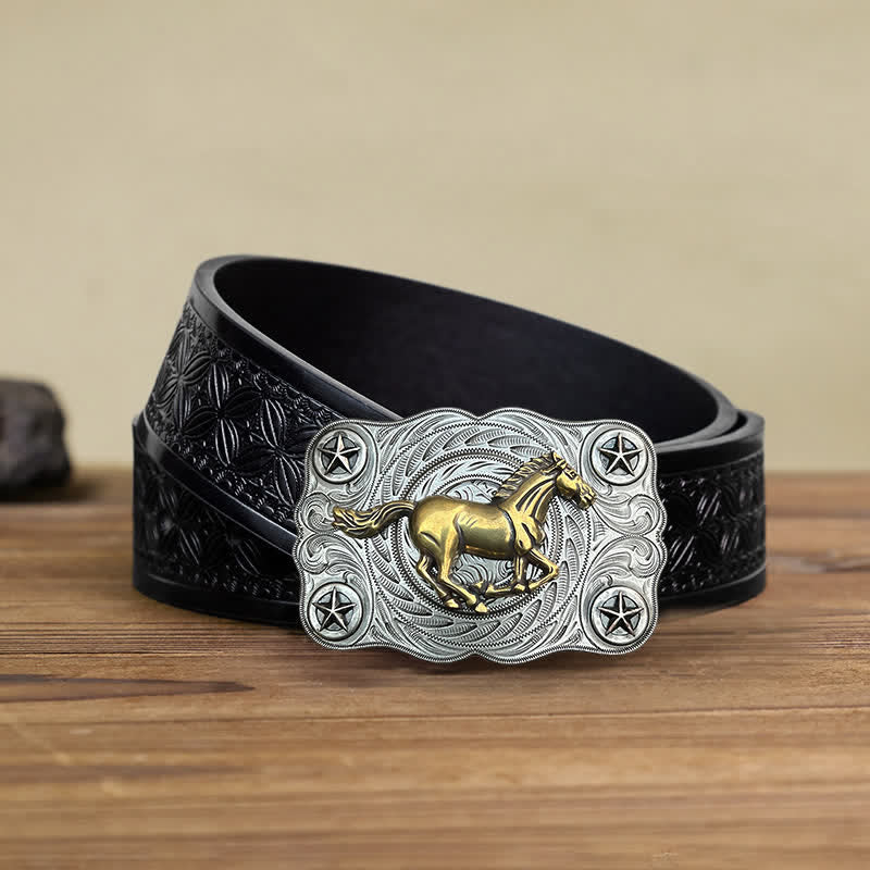 Cintura in pelle fai da te con fibbia Western Wild Horse da uomo
