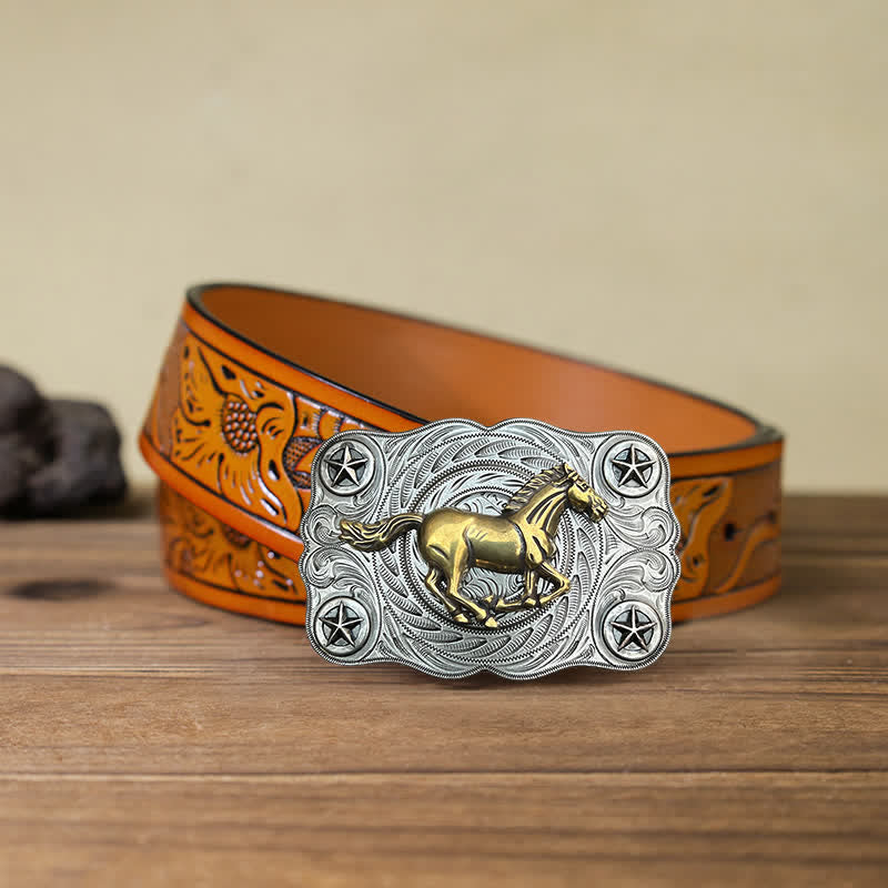 Cintura in pelle fai da te con fibbia Western Wild Horse da uomo