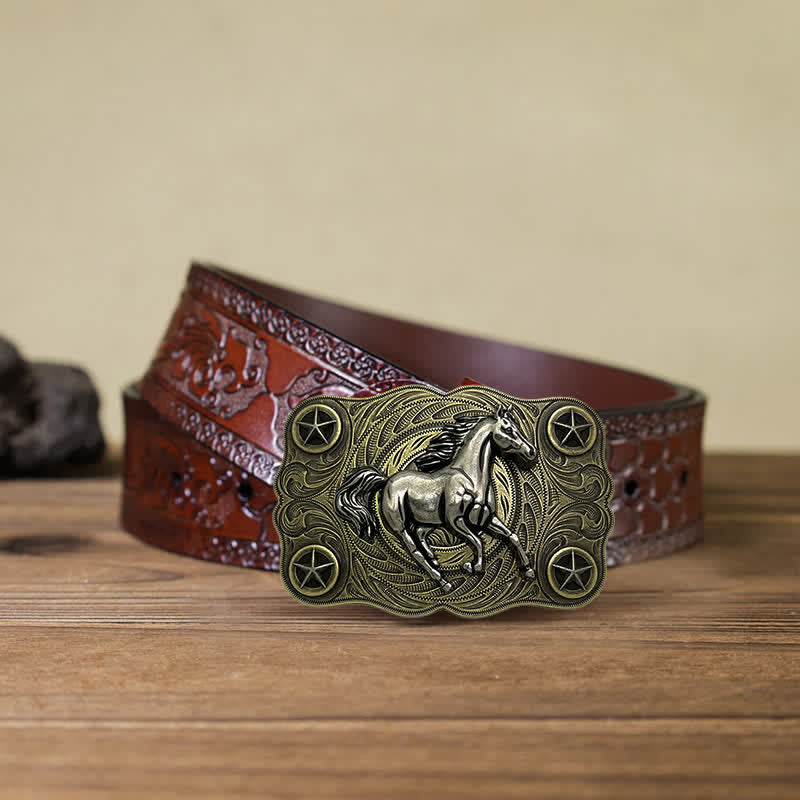 Cintura in pelle fai da te con fibbia Western Wild Horse da uomo