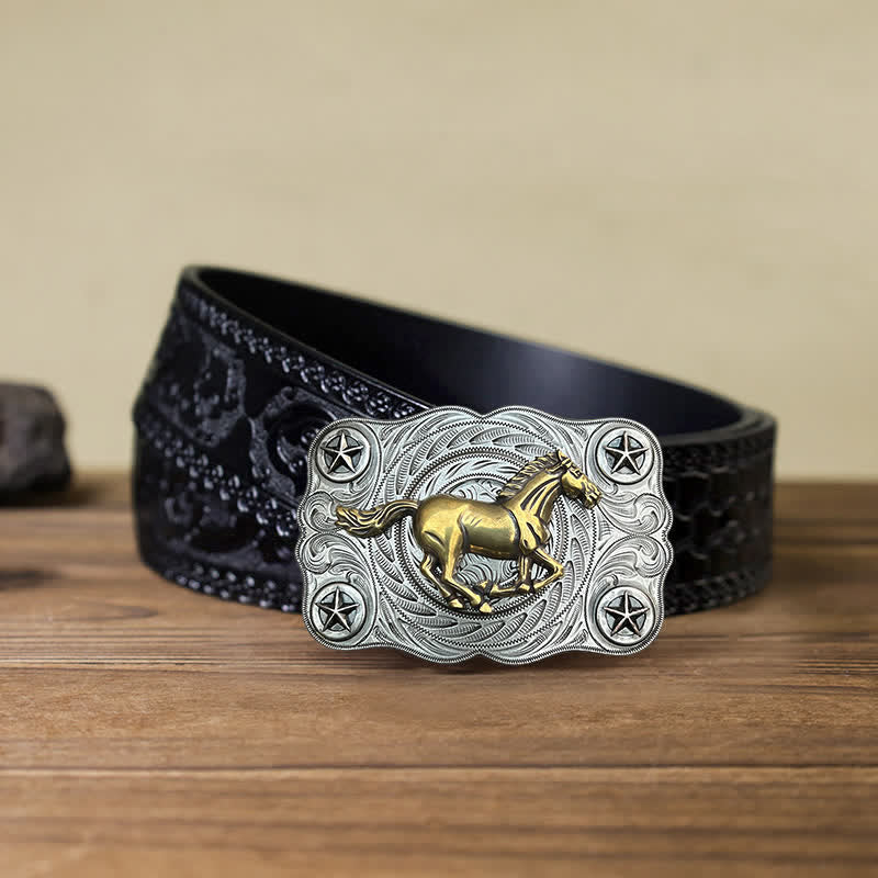 Cintura in pelle fai da te con fibbia Western Wild Horse da uomo