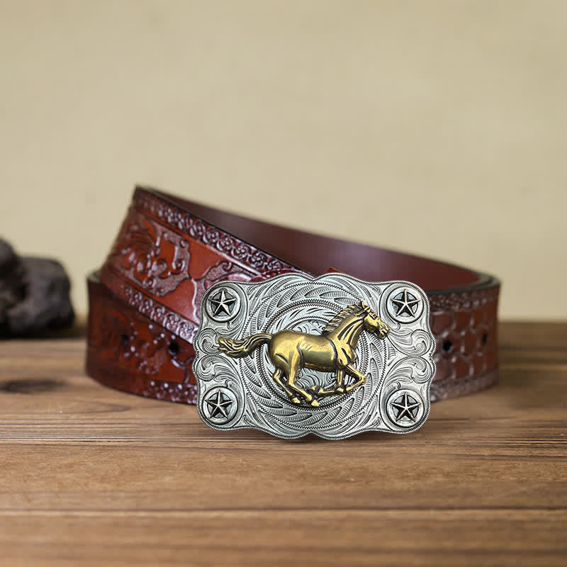 Cintura in pelle fai da te con fibbia Western Wild Horse da uomo