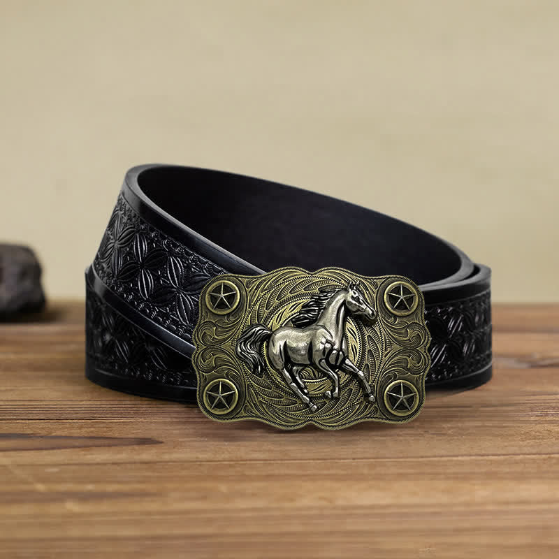 Cintura in pelle fai da te con fibbia Western Wild Horse da uomo