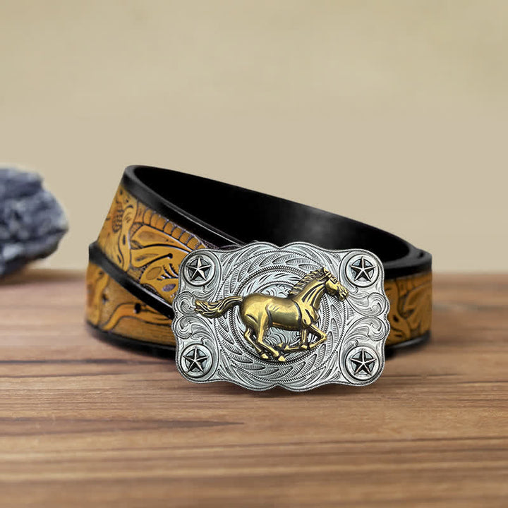 Cintura in pelle fai da te con fibbia Western Wild Horse da uomo