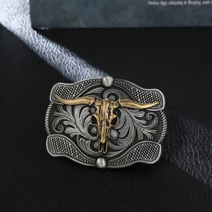 Cintura in pelle fai da te con fibbia a forma di toro Texas Longhorn da uomo - Testa di toro - Senza cintura - image 0