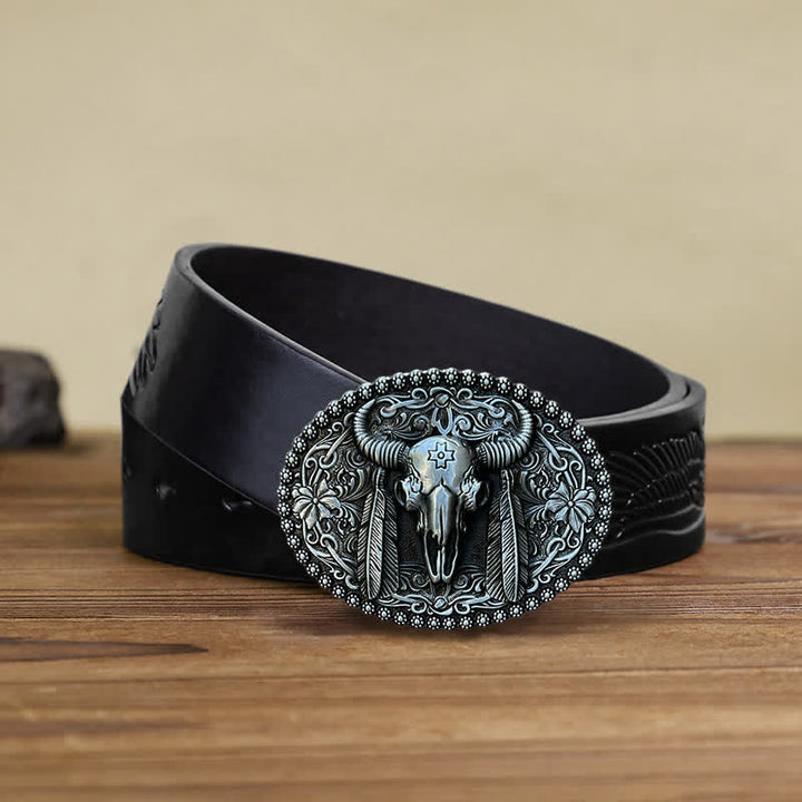 Cintura in pelle con fibbia decorativa etnica a forma di toro fai da te da uomo - Argento antico - Cintura aquila nera in rilievo (38) - image 4