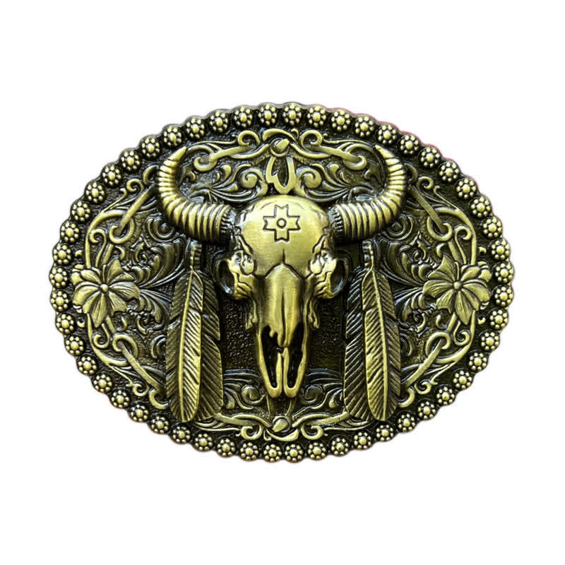 Cintura in pelle con fibbia decorativa etnica a forma di toro fai da te da uomo - Bronzo antico - Senza cintura - image 10
